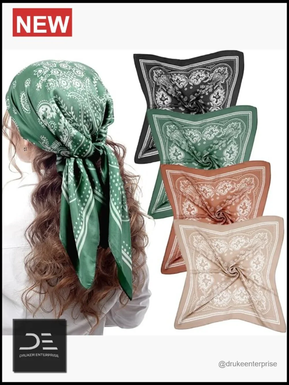 4 Pack Square Silk-Like Satin Head Scarves for Hair Wrap Neck Scarf